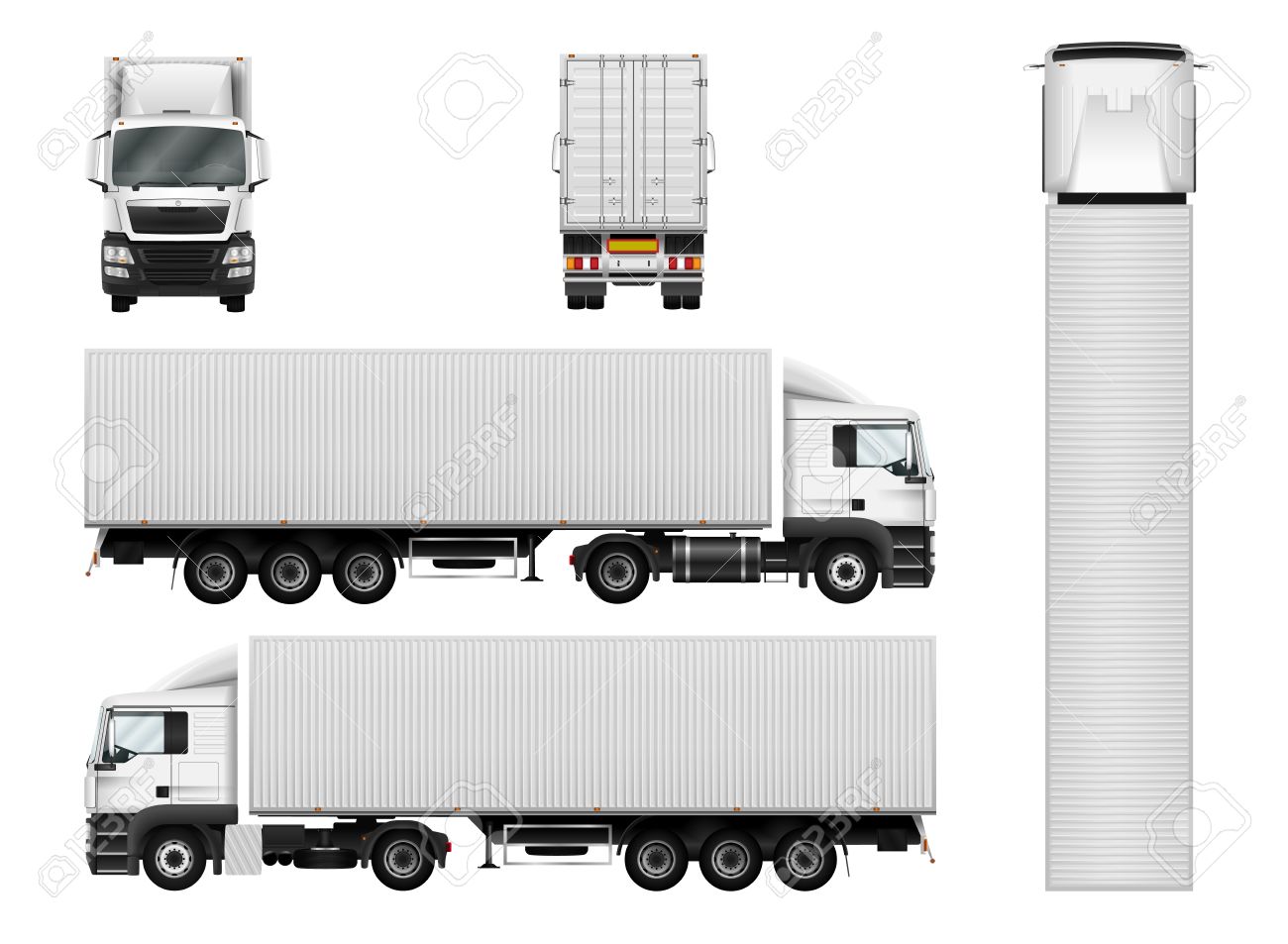 Truck trailer with container. Vector semi truck template on white. Cargo delivery vehicle. Separate groups and layers. - 64825231 Truck trailer with container. Vector semi truck template on white. Cargo delivery vehicle. Separate groups and layers. - 64825231