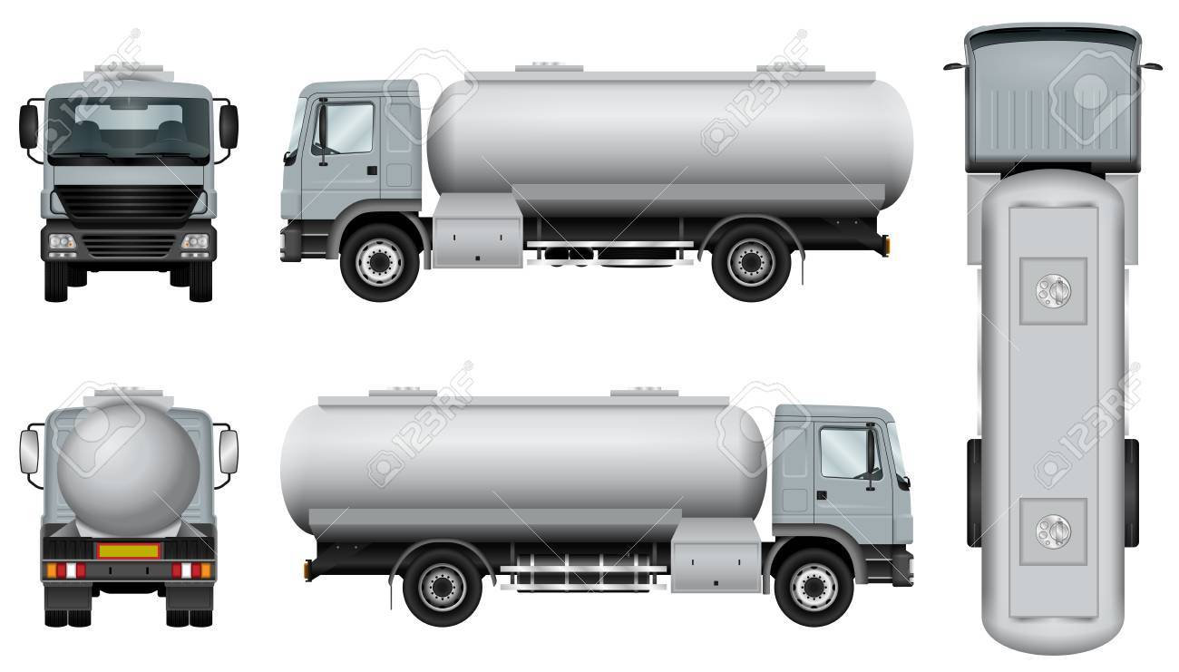 タンク トレーラーとトラック タンカー車テンプレート 簡単に色を変更する機能 グループ別のレイヤー上のすべての側面 サイド バック フロントとトップからの眺め のイラスト素材 ベクタ Image