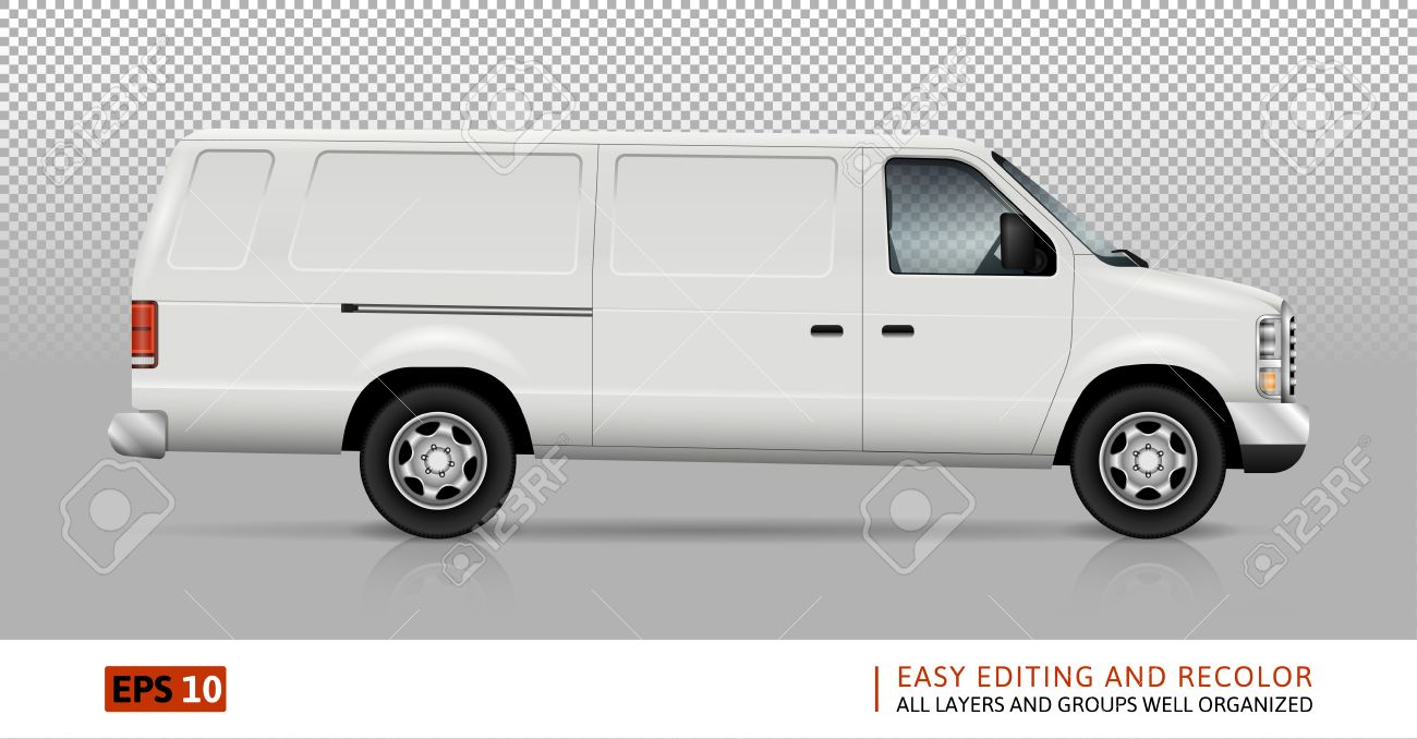 車ブランド化および広告の白いバン ベクトル テンプレートです 透明な背景に分離トラック すべてのレイヤーとグループは整然と簡単に編集と色の変更をします 右側からの眺め のイラスト素材 ベクタ Image