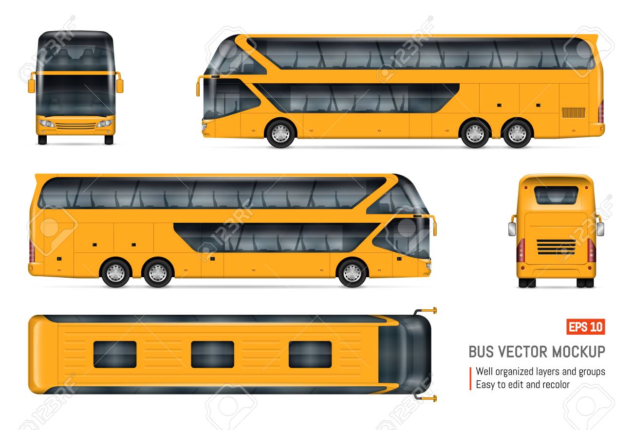 Download Tourist Bus Vector Mockup On White Background For Vehicle Branding Royalty Free Cliparts Vectors And Stock Illustration Image 109009671