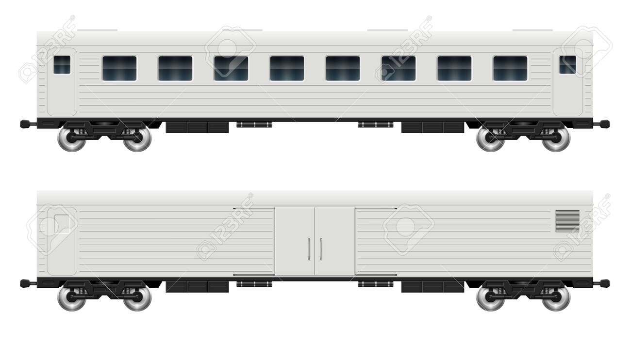 Railroad Cars - Cargo And Passenger View From Side. Train Wagons On White  Background Vector Illustration. All Elements In The Groups On Separate  Layers For Easy Editing And Recolor Royalty Free SVG,
