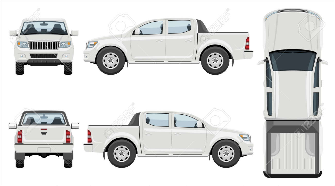 White pickup truck vector template with simple colors without gradients and effects. View from side, front, back, and top - 156468115 White pickup truck vector template with simple colors without gradients and effects. View from side, front, back, and top - 156468115