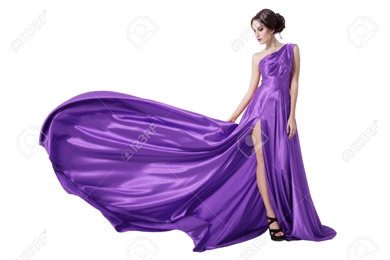 Young Beauty Woman In Fluttering Violet Dress. Isolated On White Background. - 27443029 Young Beauty Woman In Fluttering Violet Dress. Isolated On White Background. - 27443029