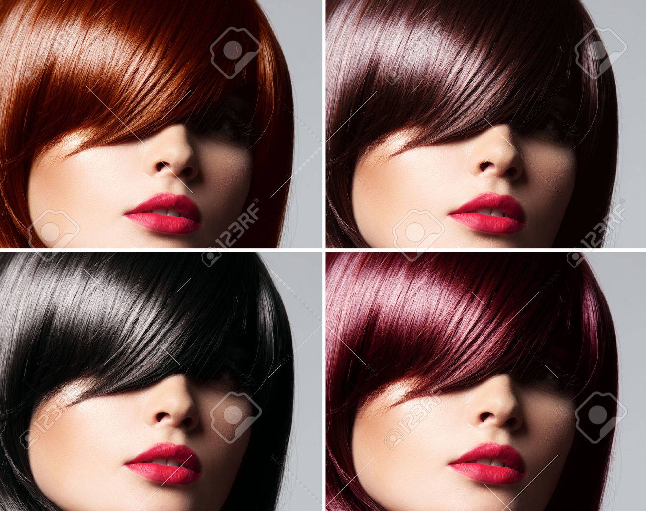 Collage Of A Beautiful Young Woman With Natural Straight Glossy