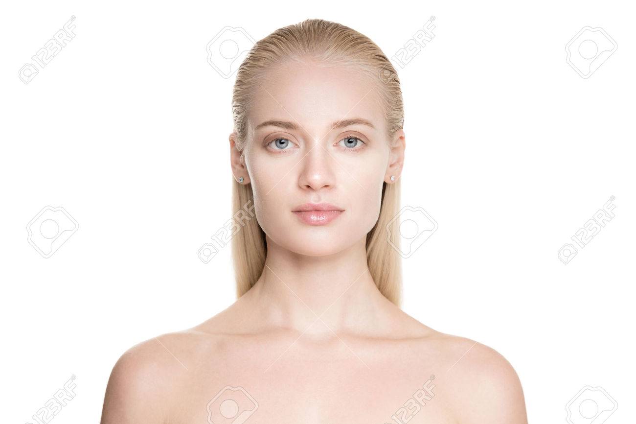 Portrait Of A Beautiful Young Blond Woman With Long Slicked Hair. Isolated On White Background - 69757294 Portrait Of A Beautiful Young Blond Woman With Long Slicked Hair. Isolated On White Background - 69757294