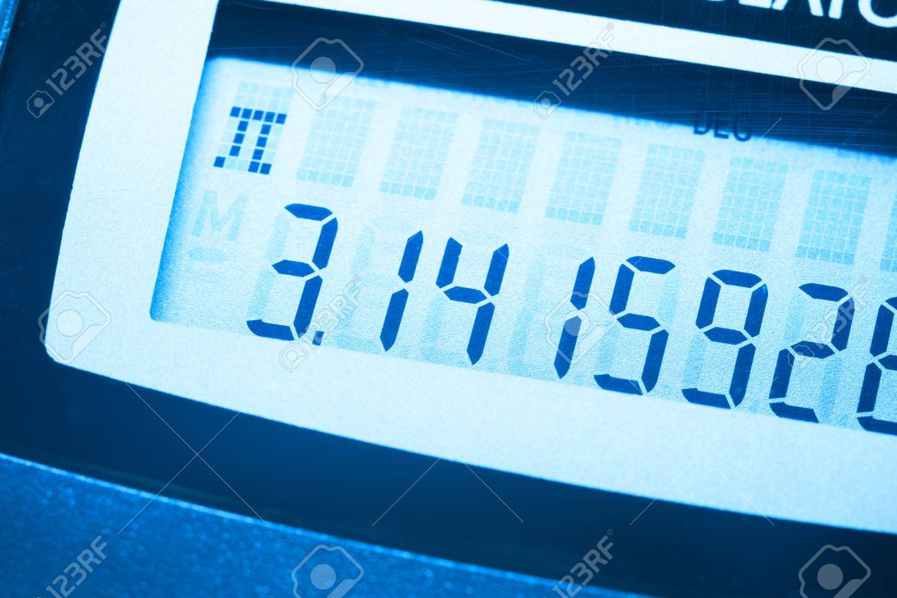 pi number on the screen of digital calculator stock photo picture