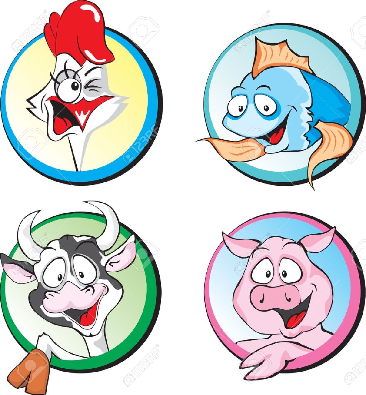 牛 豚 鶏 魚 のイラスト素材 ベクタ Image