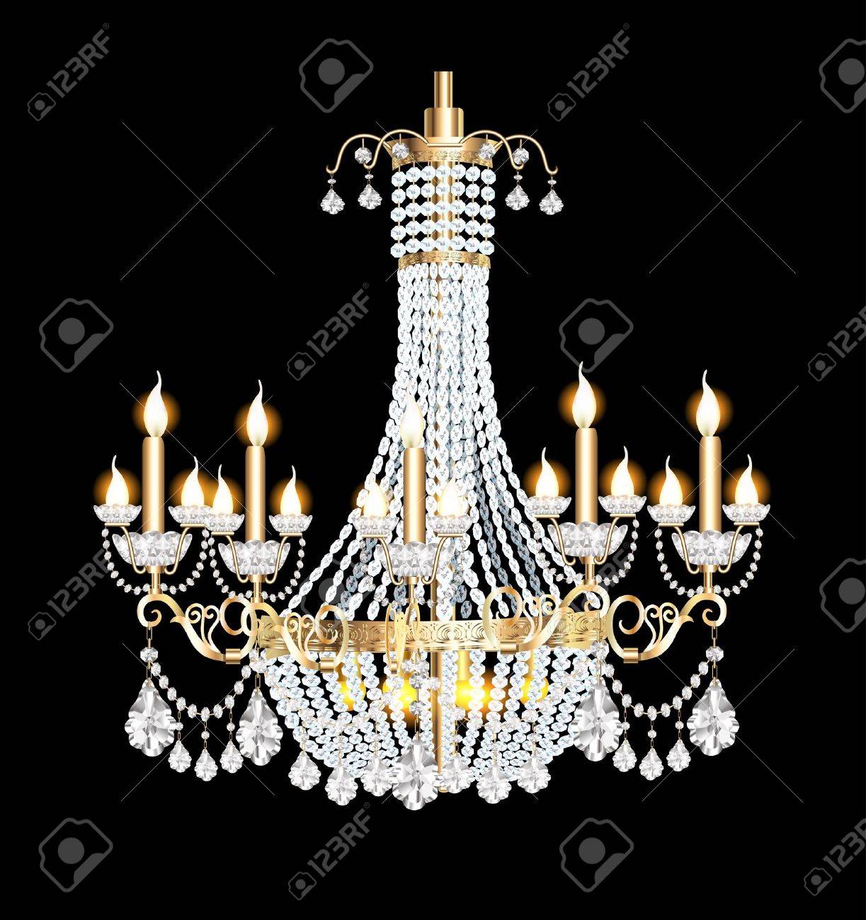 水晶ペンダント ブラックとモダンなシャンデリアのイラスト のイラスト素材 ベクタ Image