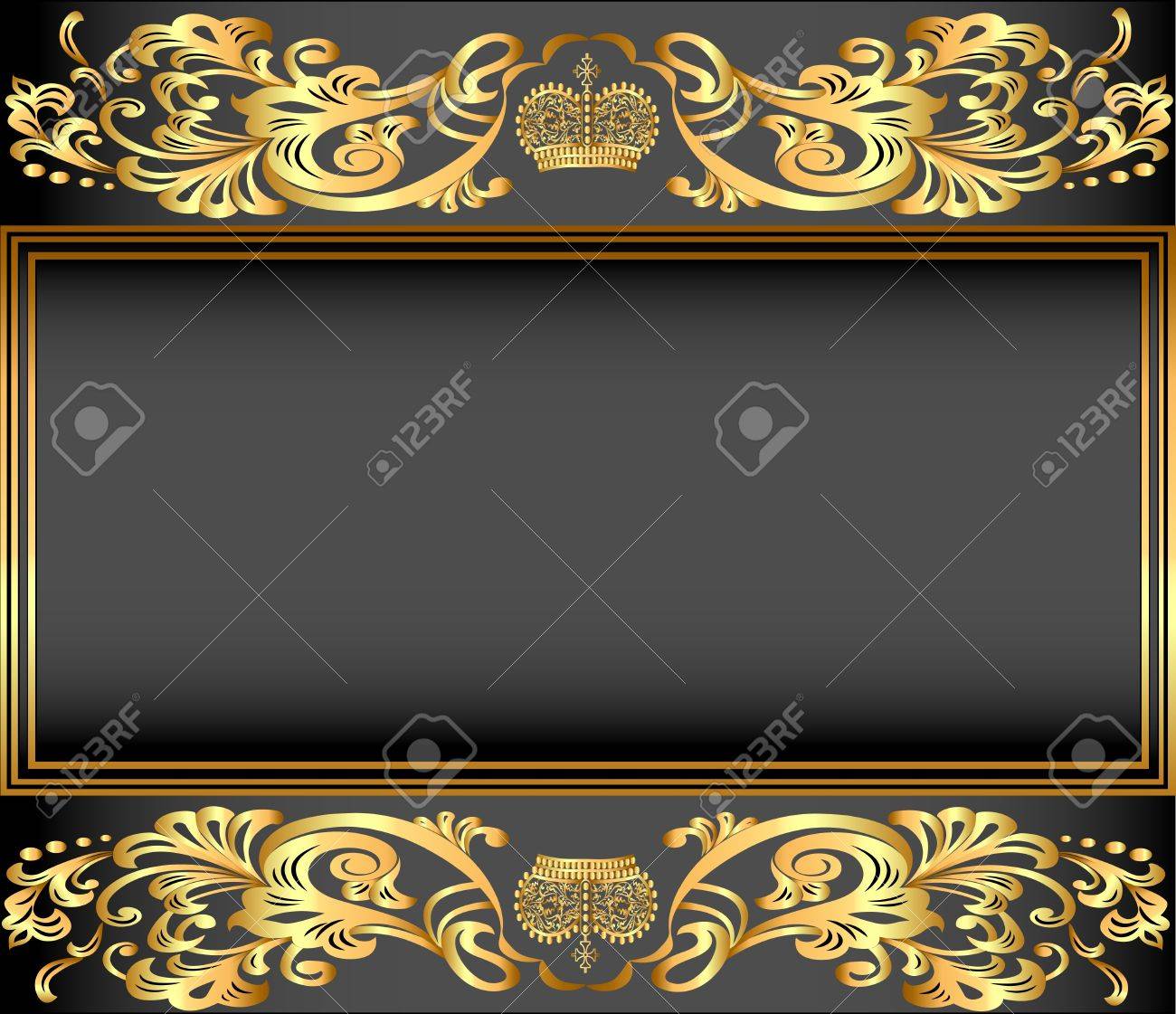 金の装飾品と 王冠のイラストのビンテージ背景フレームのイラスト素材 ベクタ Image