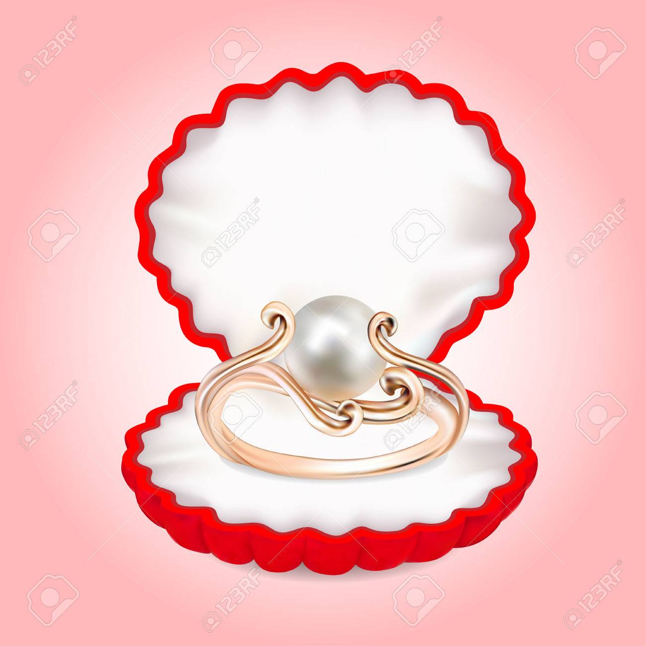 赤いボックスで真珠の指輪のイラストのイラスト素材 ベクタ Image