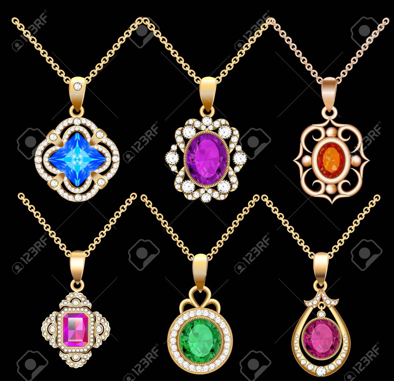 貴重な石で作られたペンダントの宝石類のネックレスのセット図 のイラスト素材 ベクタ Image 貴重な石で作られたペンダントの宝石類のネックレスのセット図 のイラスト素材 ベクタ Image