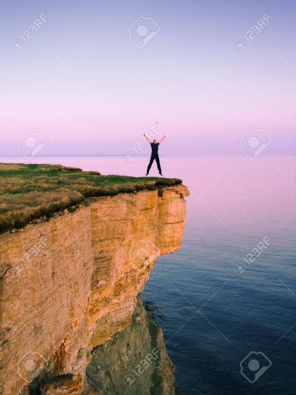 happy man jumping on