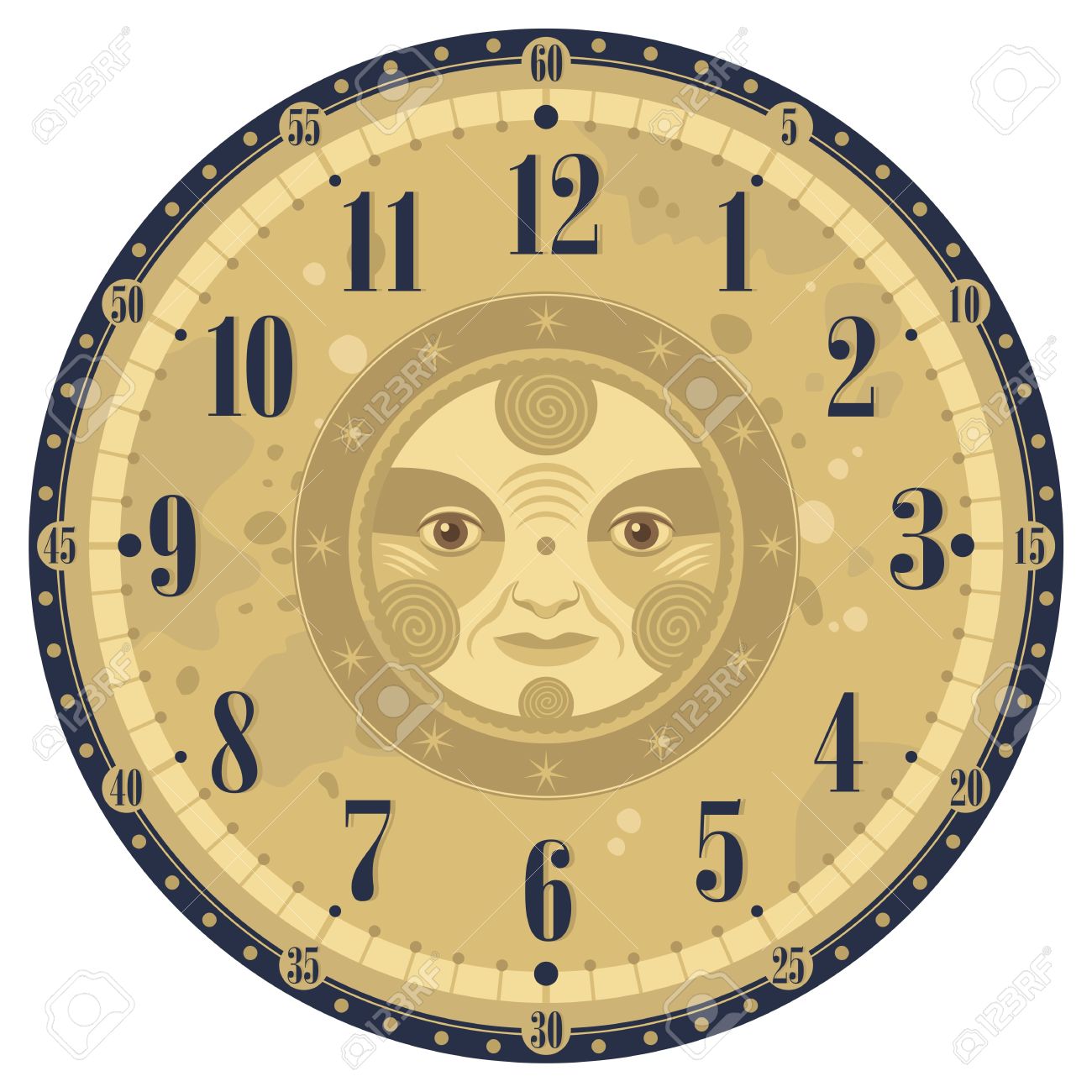 vintage clock face template with decorative sun royalty free template clock