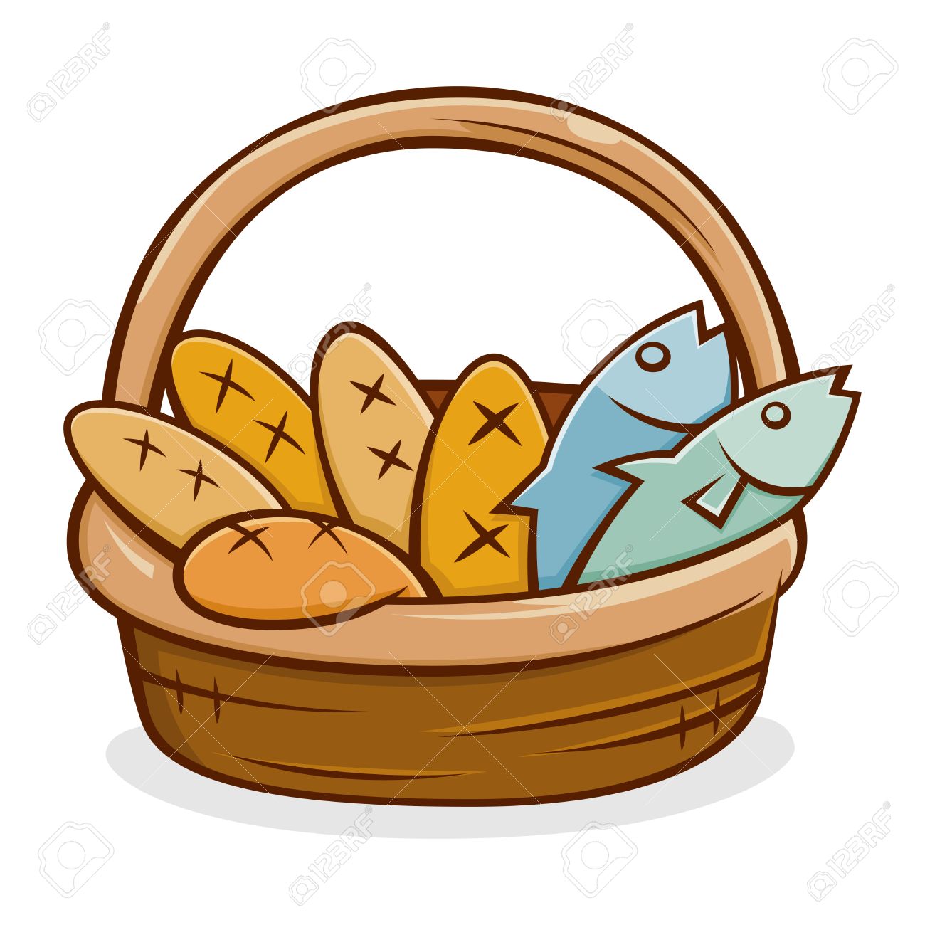 Five Bread And Two Fish In A Basket, Vector Illustration Royalty Free SVG,  Cliparts, Vectors, and Stock Illustration. Image 47537280., image size:1300x1300