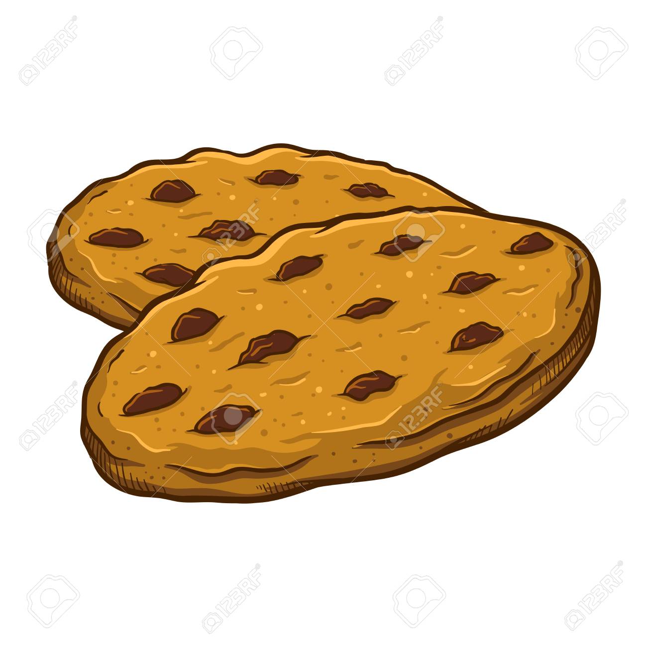 おいしい甘い茶色のチョコチップクッキーのベクトルイラスト 手描き のイラスト素材 ベクタ Image