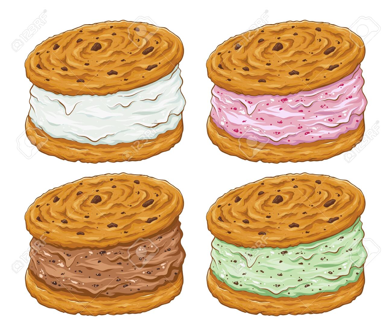 Various Flavor Of Ice Cream Cookie Sandwich With Chocolate Chips Royalty Free Cliparts Vectors And Stock Illustration Image Various Flavor Of Ice Cream Cookie Sandwich With Chocolate Chips Royalty Free Cliparts Vectors And Stock Illustration Image