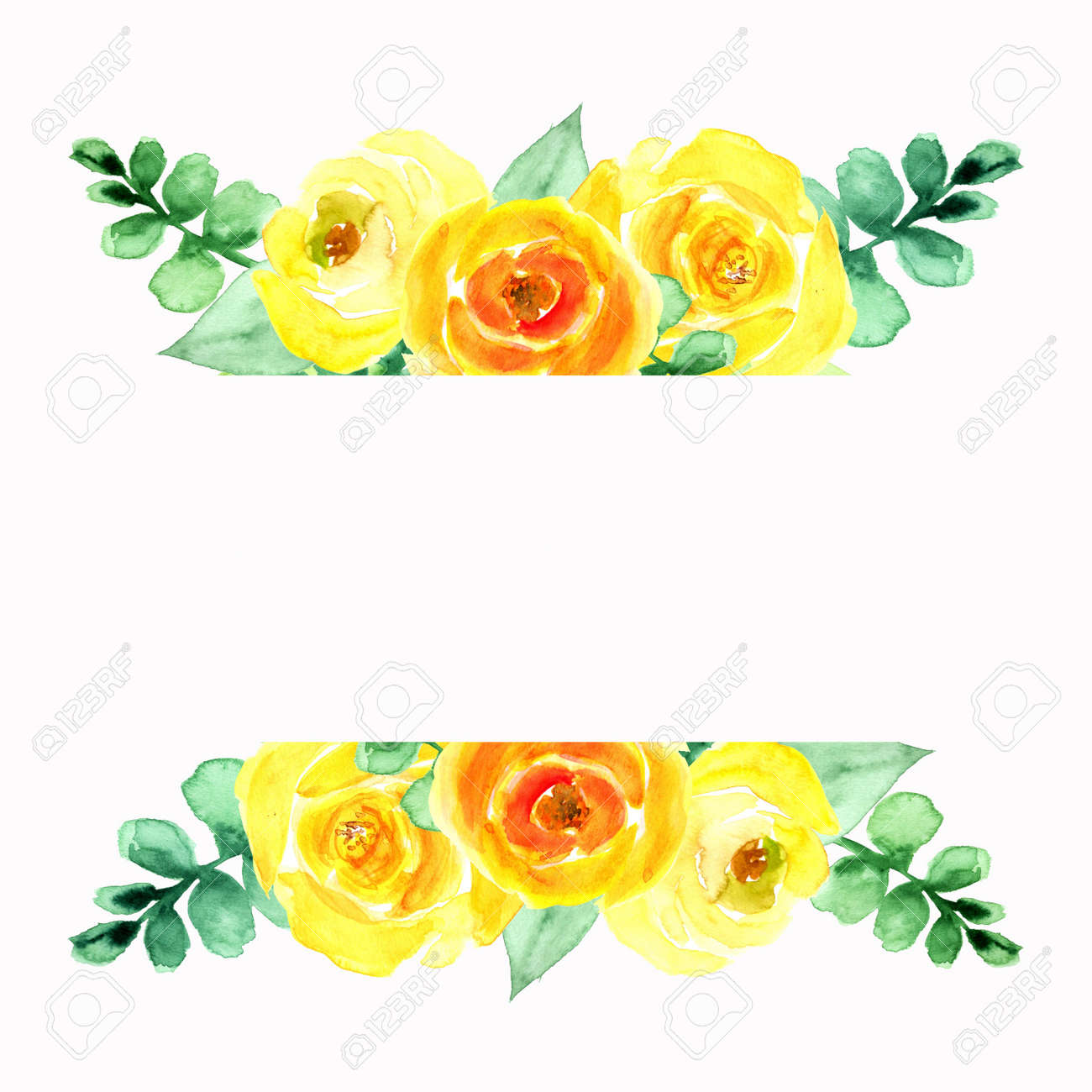 Template Of Yellow Roses, Watercolor Hand Drawing Illustration On White  Background. Element For Wedding Design Stock Photo, Picture and Royalty  Free Image. Image 181837657., image size:1300x1300