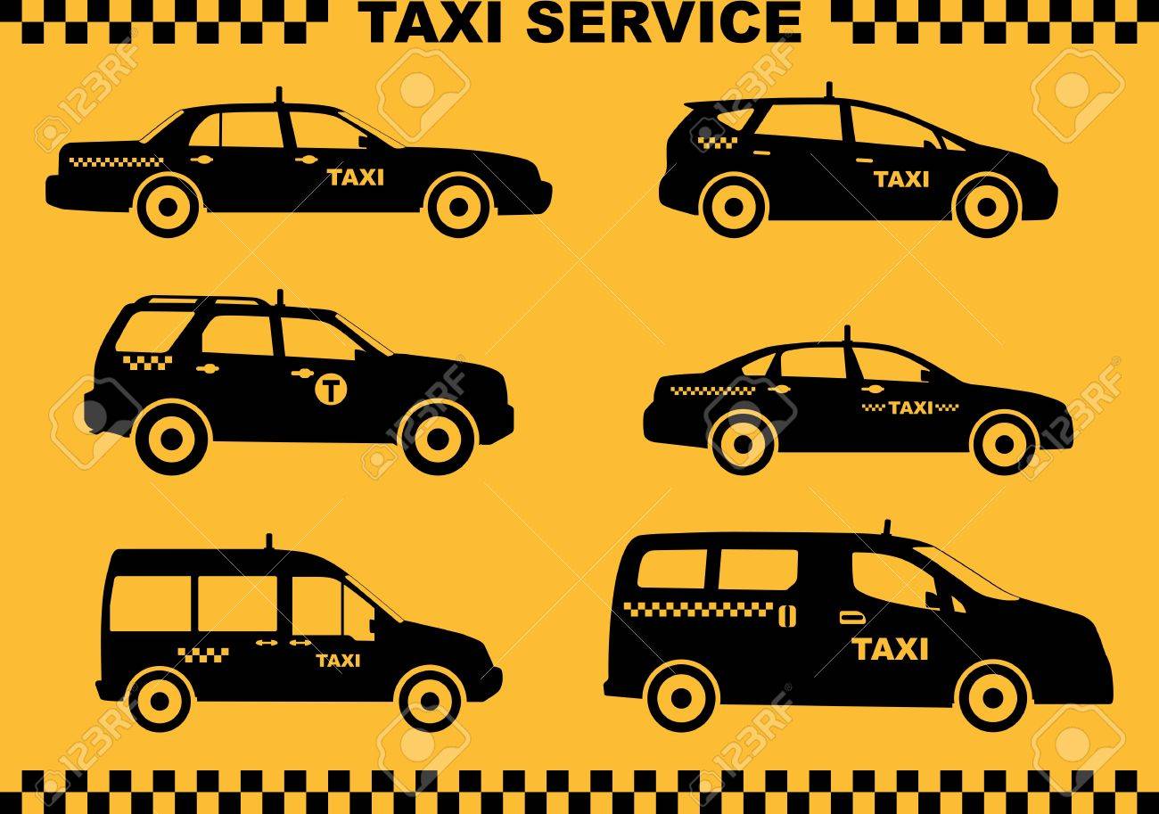 黄色の背景に分離されたタクシー車のシルエット イラストのイラスト素材 ベクタ Image