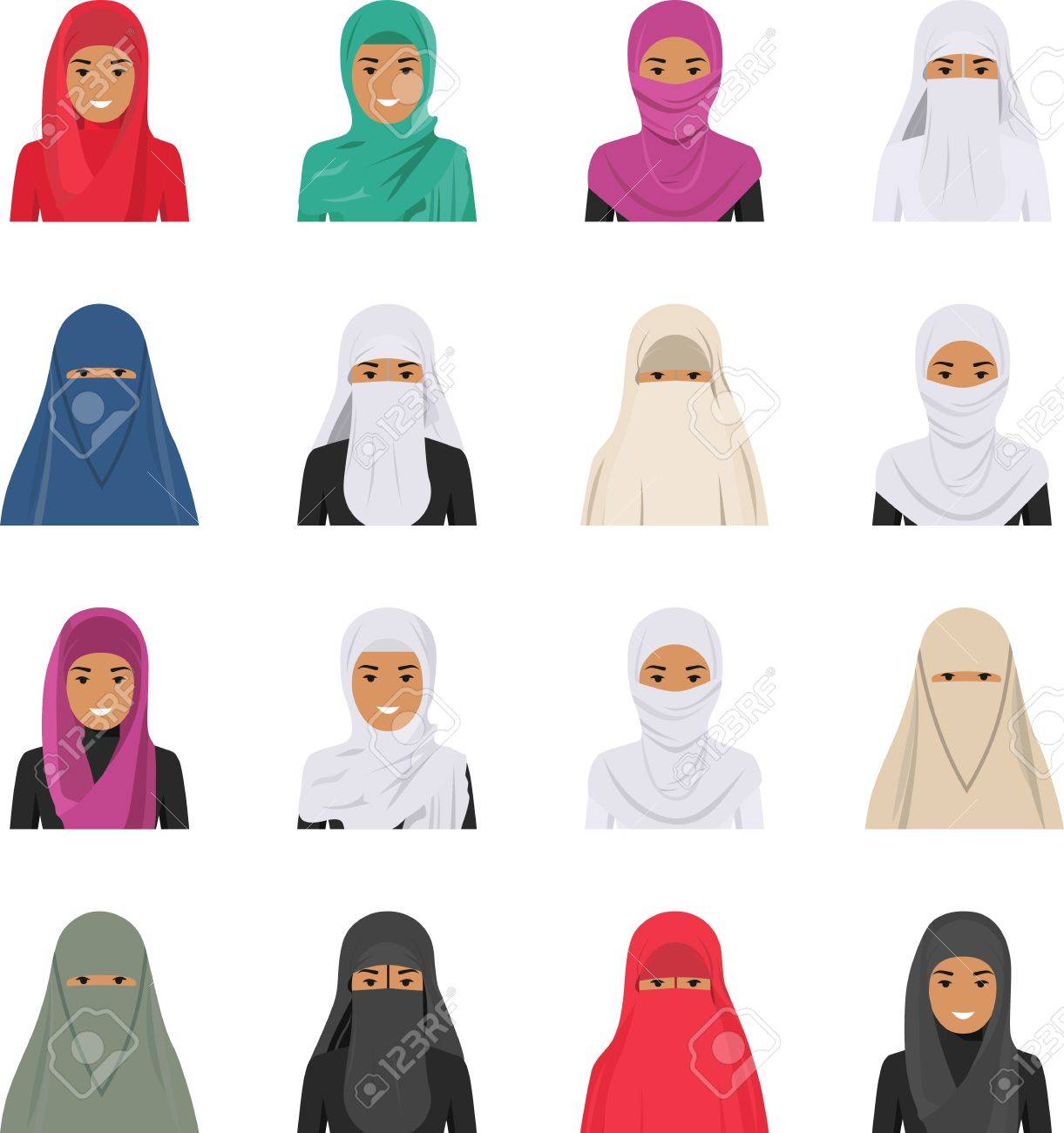 Detailed Illustration Of Different Arab Woman Avatars Icons Set In The Traditional National Muslim Arabic Clothing Isolated On White Background In Flat Style Royalty Free Cliparts Vectors And Stock Illustration Image