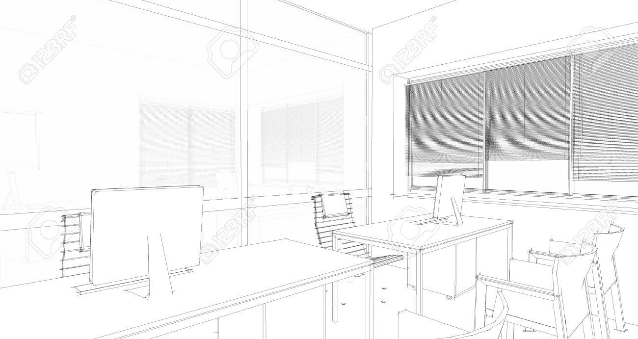 Interior Design Office Sketches the modern office interior design sketch 3d render stock photo Interior Design Office Sketches the modern office interior design sketch 3d render stock photo