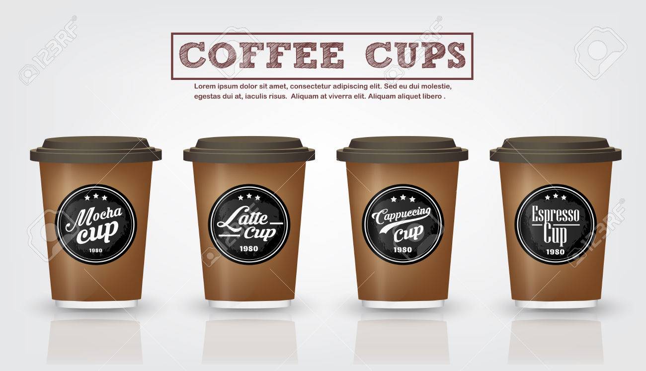 Collection Of Vintage Coffee Badges And Logo Design On Coffee Cup