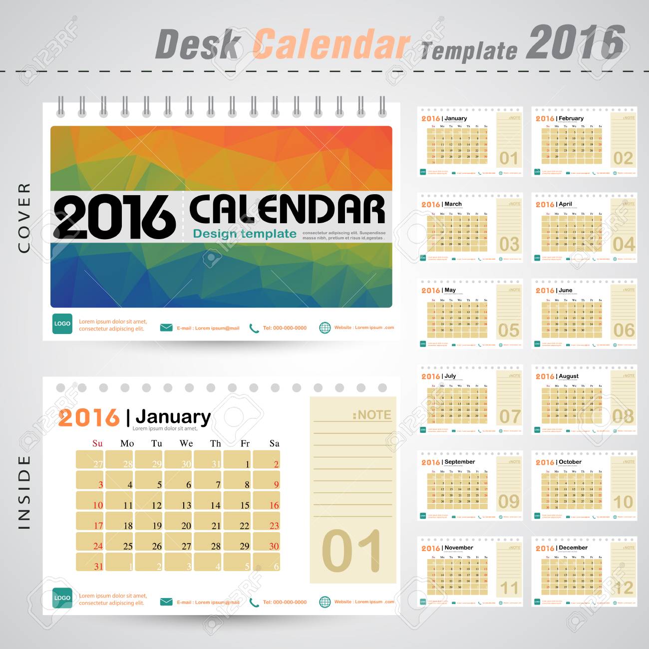 desk calendar 2016 vector design template with colorful with