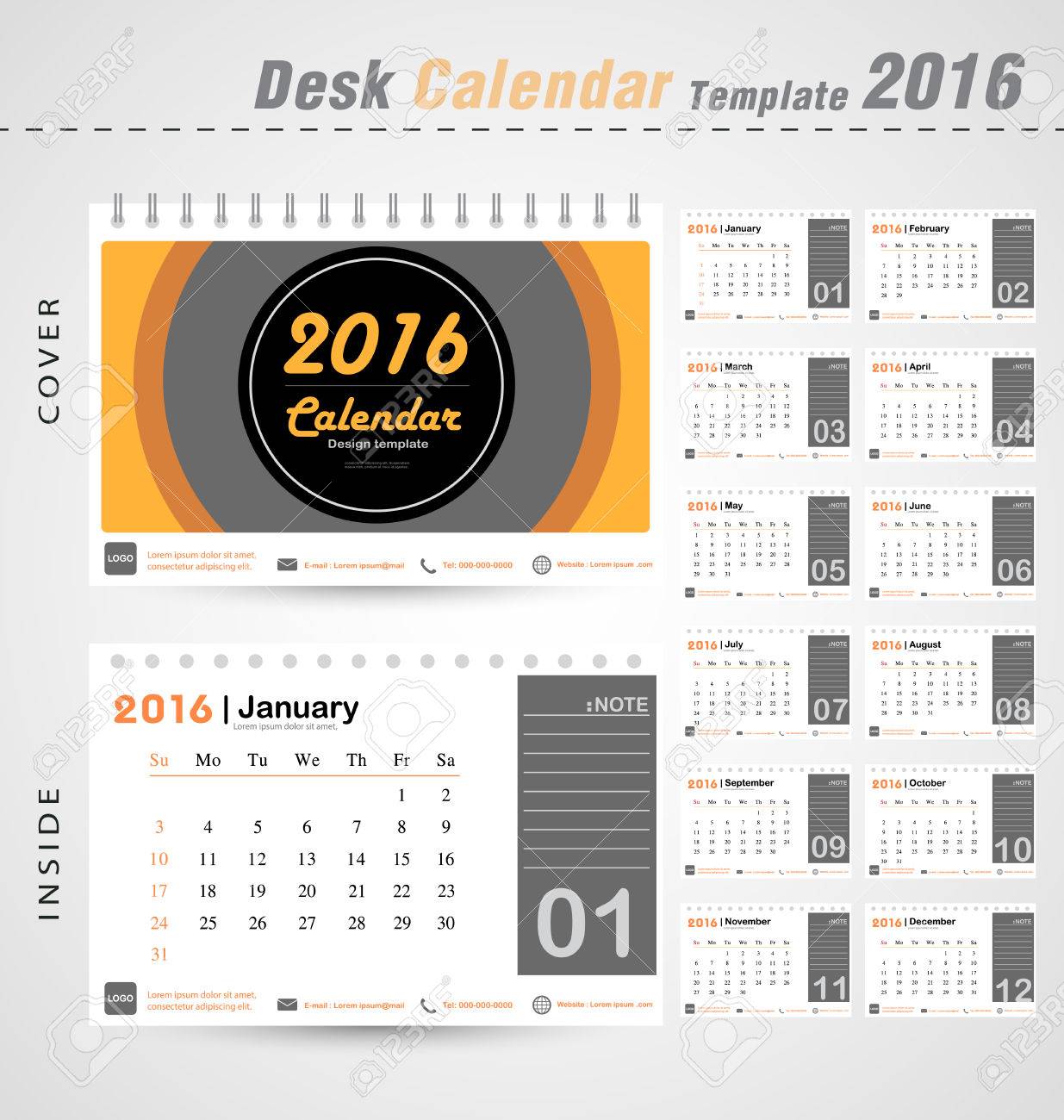 desk calendar 2016 vector modern circle design cover template