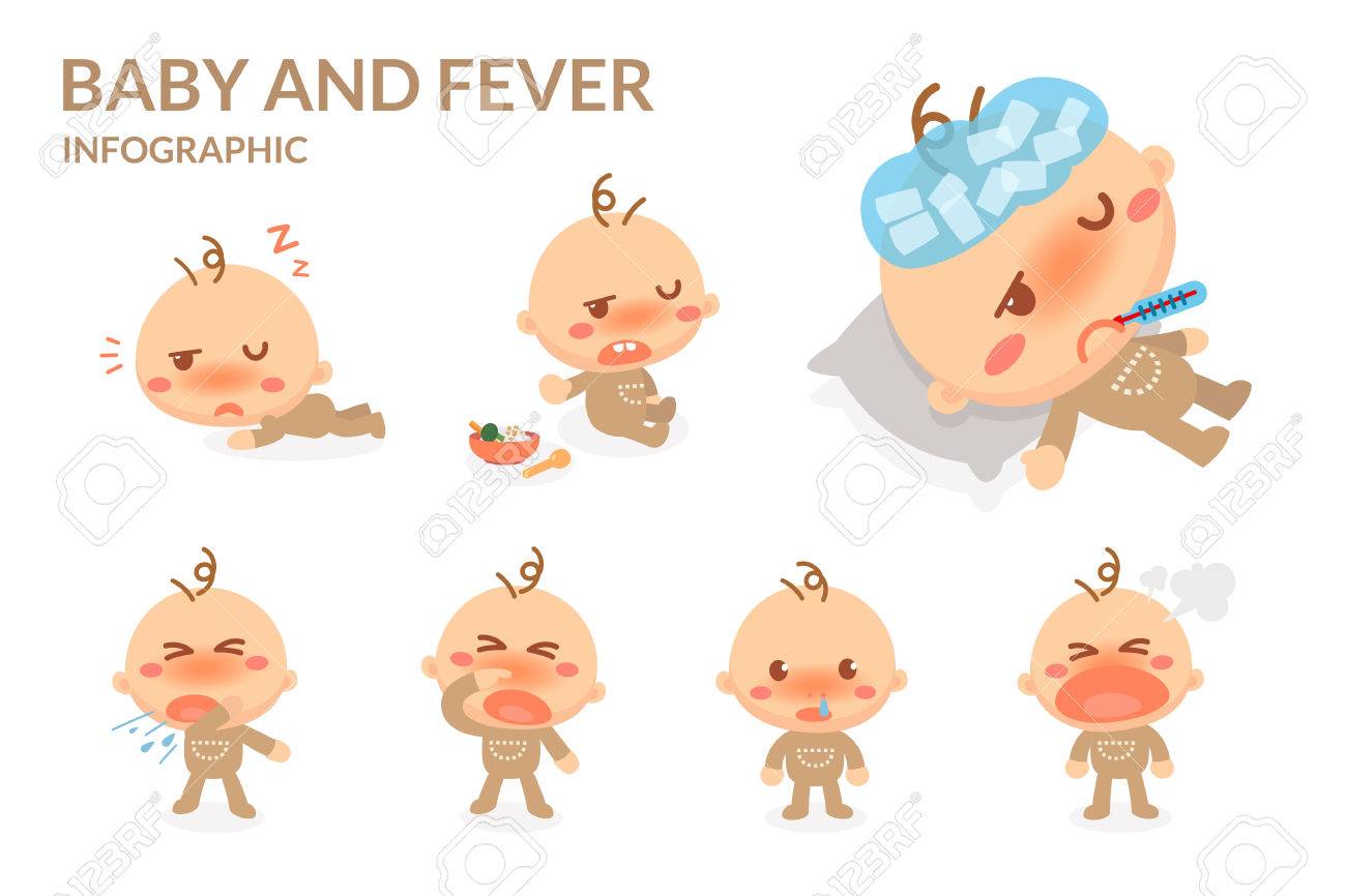 赤ちゃんと発熱 赤ちゃんは病気になります のイラスト素材 ベクタ Image