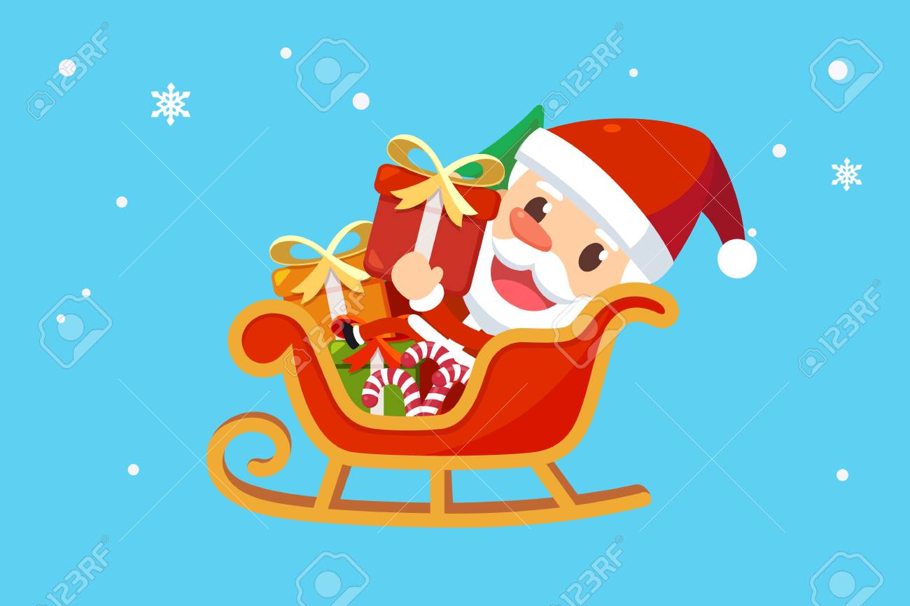 Joyeux Noel Avec Le Pere Noel Et Les Amis Pere Noel Sur Le Traineau Clip Art Libres De Droits Vecteurs Et Illustration Image 54