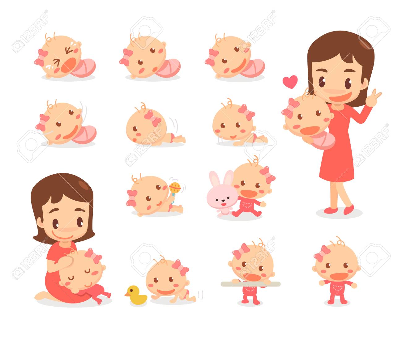 Mom and baby girl. Baby development stages. Baby milestones. - 126244383 Mom and baby girl. Baby development stages. Baby milestones. - 126244383