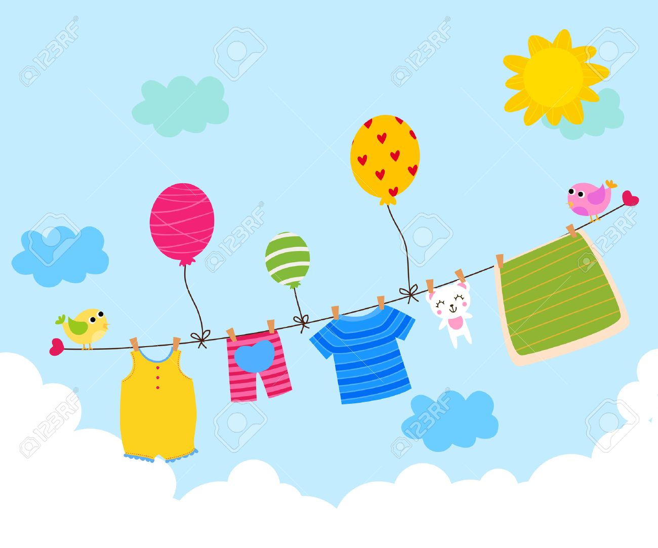 baby clothes hanging on the clothesline royalty free cliparts