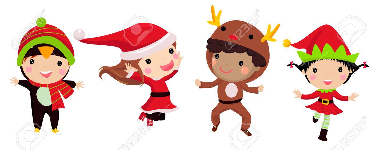 クリスマス衣装を着てかわいい子供のイラストのイラスト素材 ベクタ