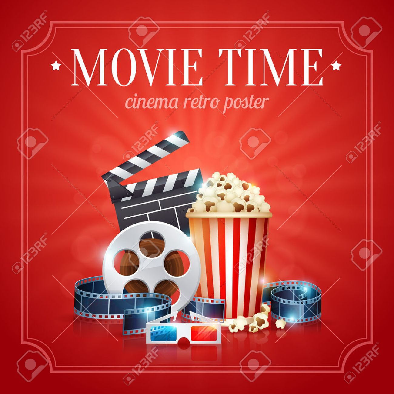 realistic cinema movie poster template with film reel clapper