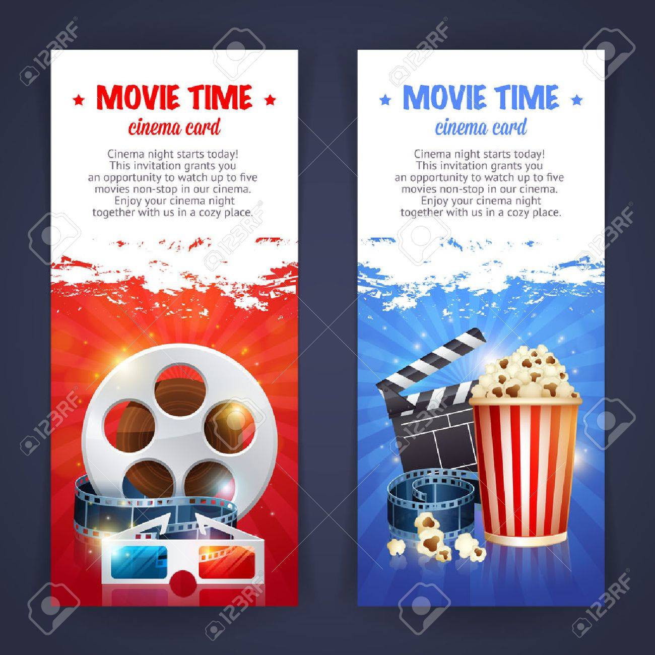 Realistic cinema movie poster template with film reel, clapper, popcorn, 3D glasses, conceptbanners with bokeh - 43143729 Realistic cinema movie poster template with film reel, clapper, popcorn, 3D glasses, conceptbanners with bokeh - 43143729
