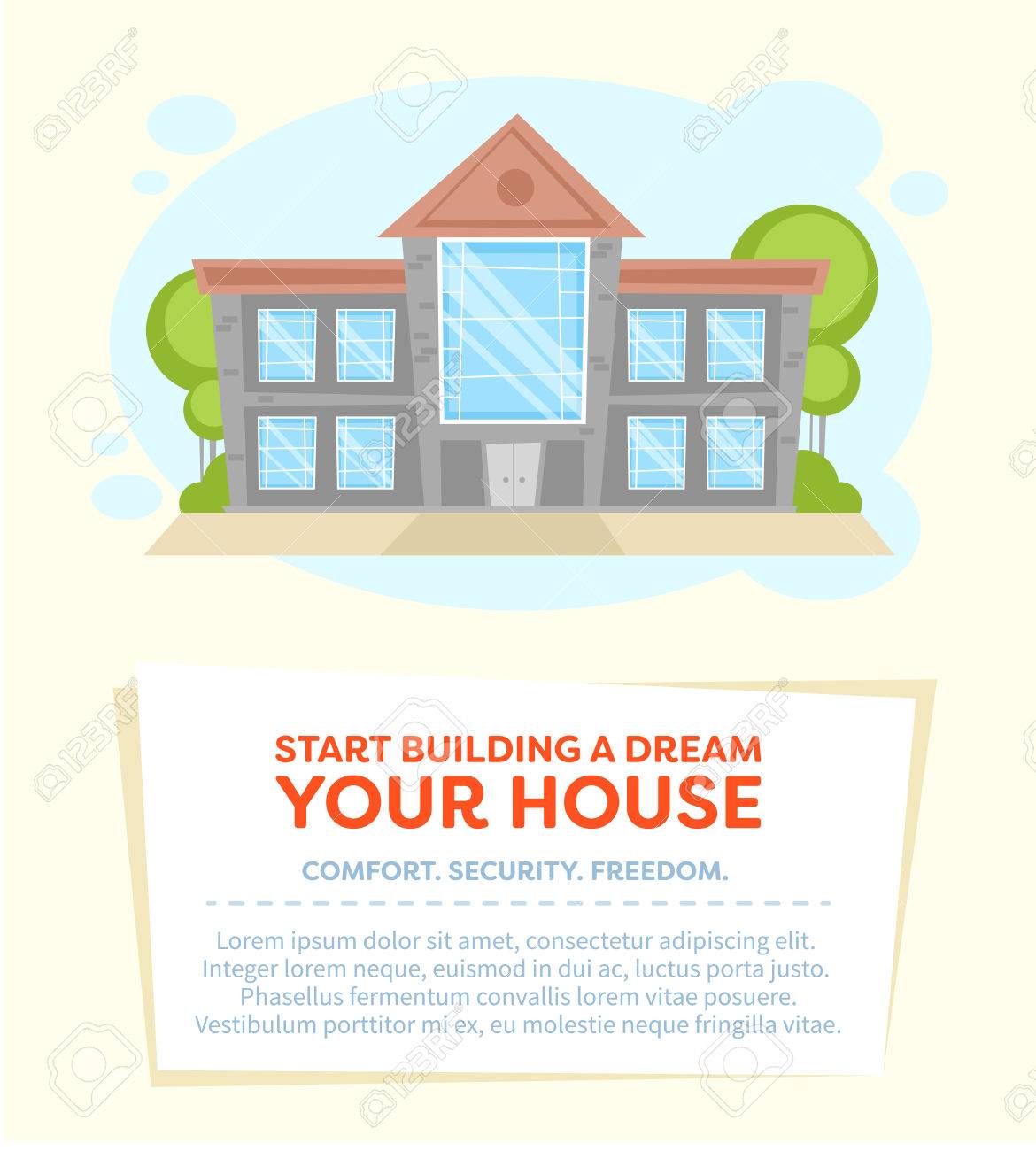 cartoon house card for real estate and property sale companies advertise commercial property for free