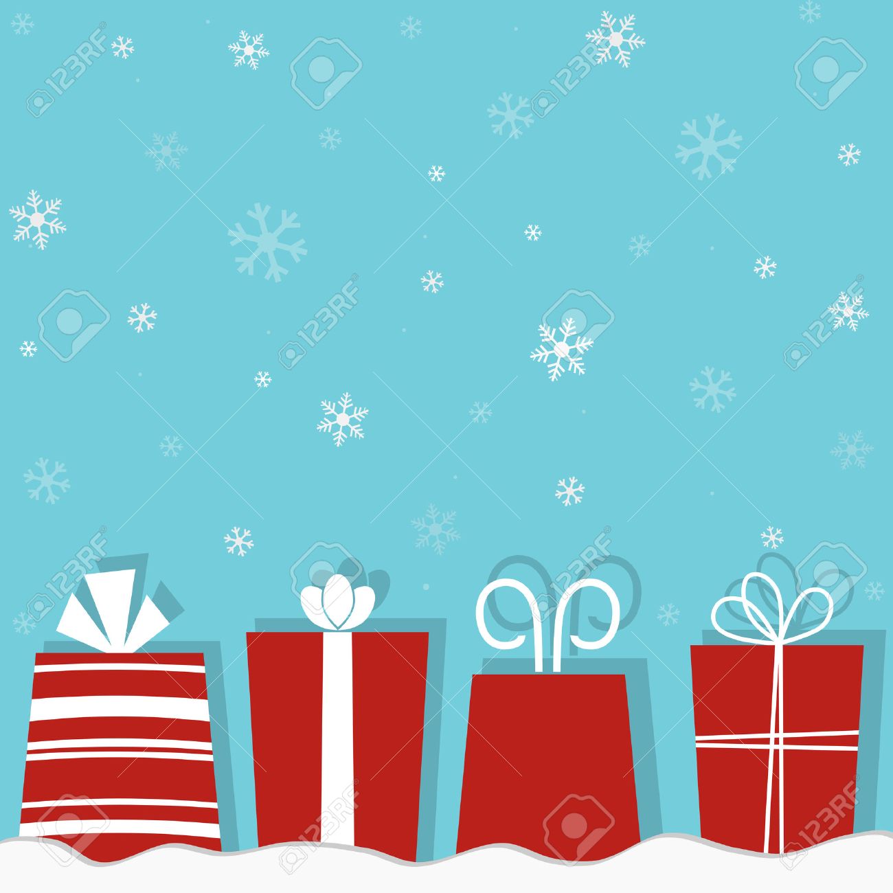 christmas gifts on a snow background gifts background