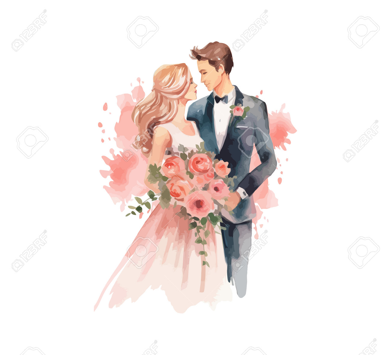 Wedding Couple Married With Flowers Watercolor. Vector Illustration Design.  Royalty Free SVG, Cliparts, Vectors, and Stock Illustration. Image  223878167., image size:1300x1182