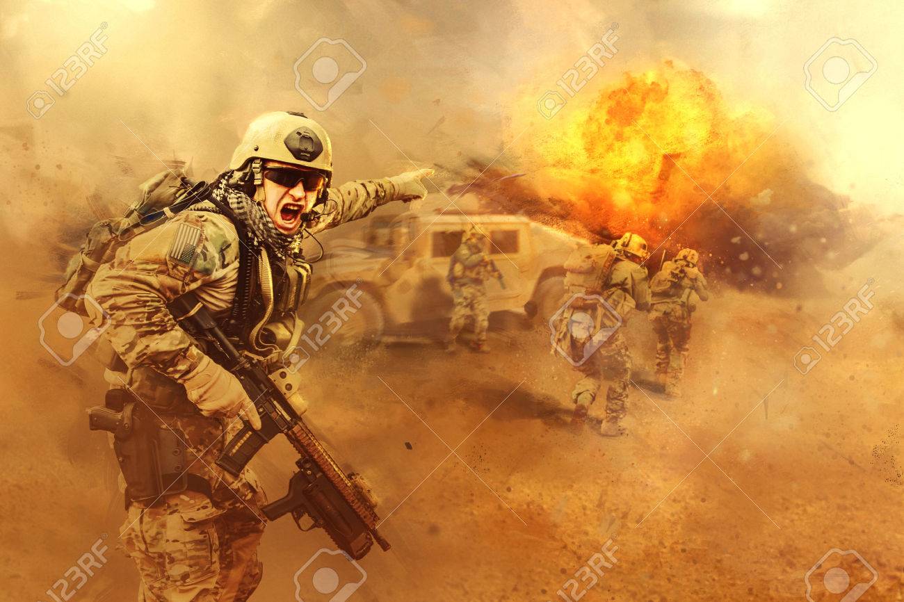 United States Army rangers are attacking the enemy - 53556799 United States Army rangers are attacking the enemy - 53556799