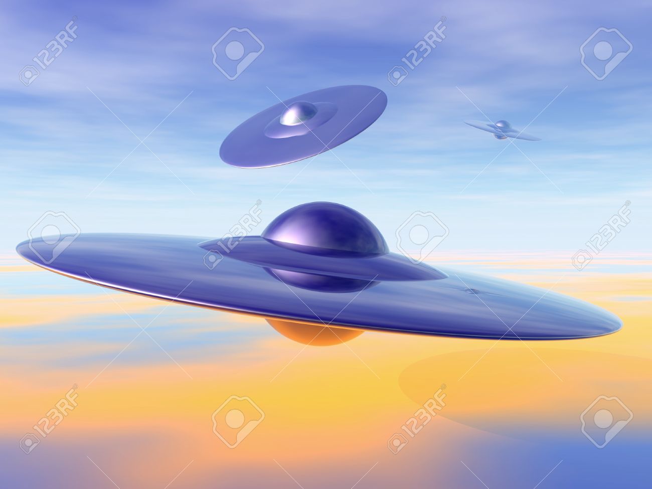 Ufo の エイリアンの侵略 空飛ぶ円盤の 3 D イラスト の写真素材 画像素材 Image