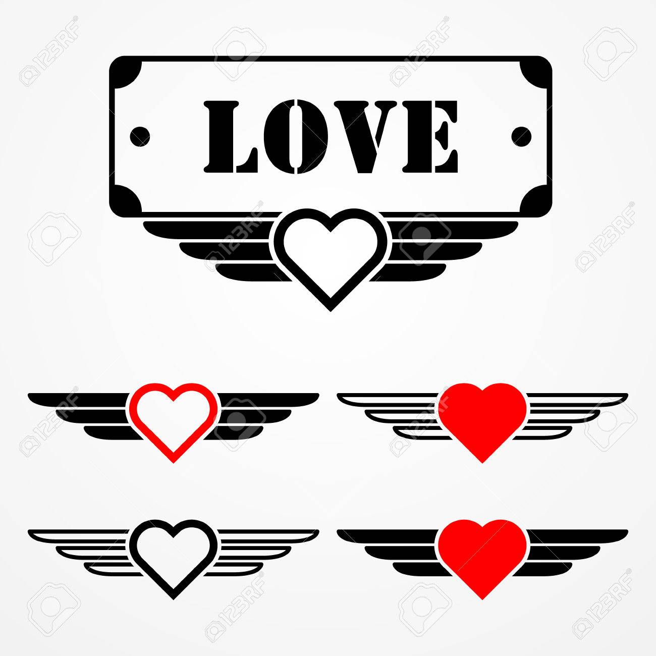 Military Style Love Emblems With Hearts Wings And Text Box Royalty Free Cliparts Vectors And Stock Illustration Image