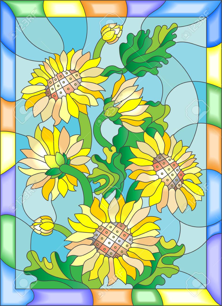 ステンド グラス花仕立てのイラストとヒマワリの葉 のイラスト素材 ベクタ Image ステンド グラス花仕立てのイラストとヒマワリの葉 のイラスト素材 ベクタ Image