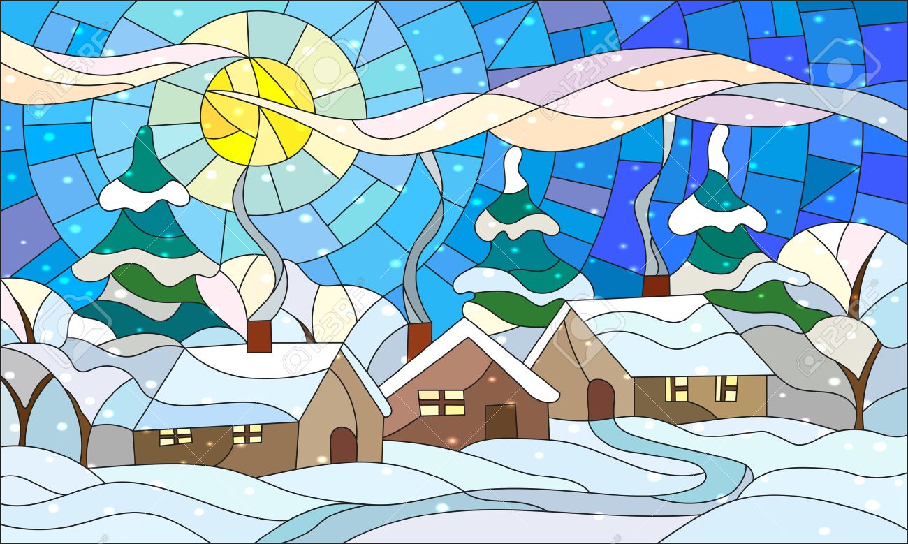 ステンドグラス　パネル　モザイクアート　雪景色 ステンドグラス パネル モザイクアート 雪景色 受注制作】ガラス