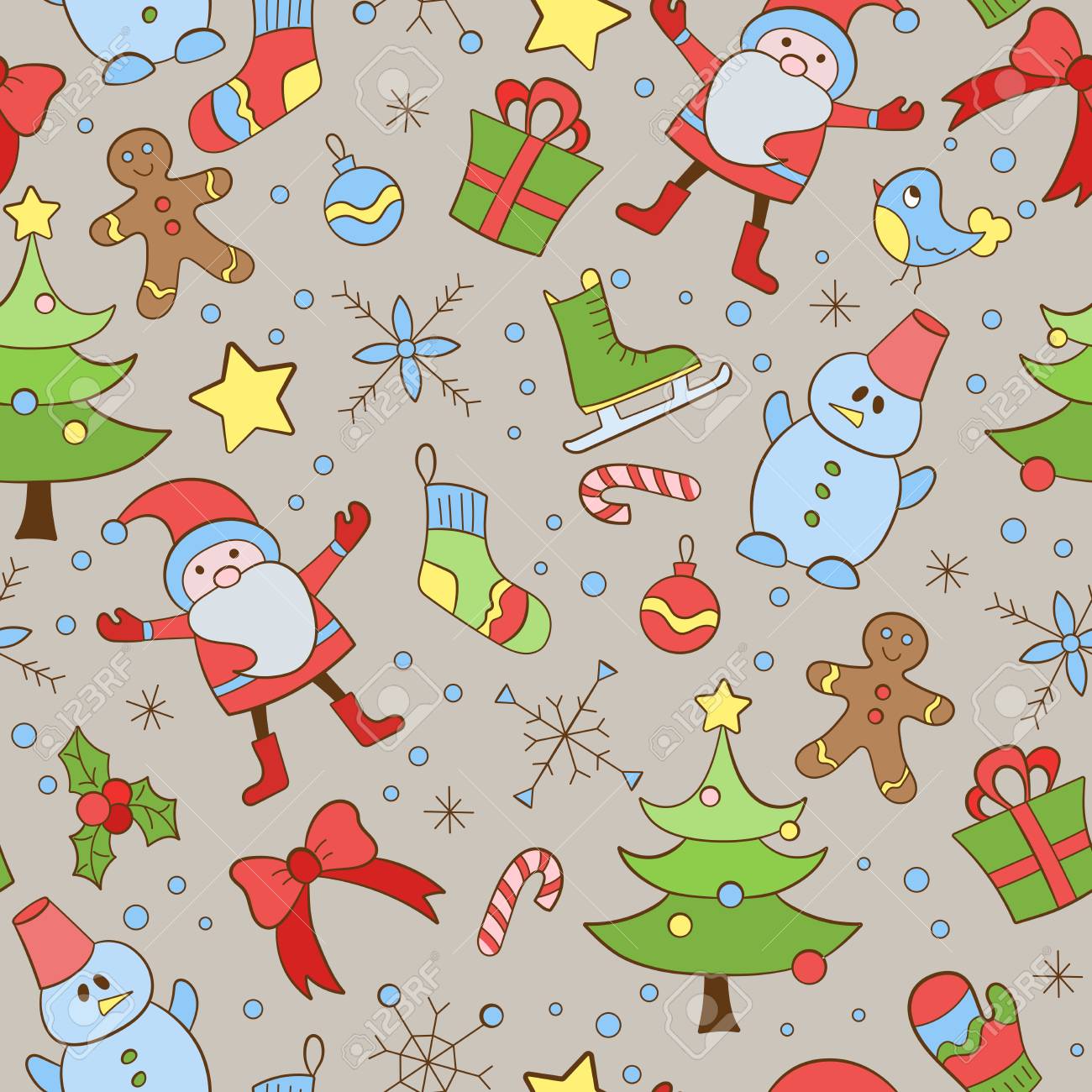 Padrao Sem Emenda Sobre O Tema De Ano Novo E Natal Simples Icones Desenhados A Mao Pintados Sobre Um Fundo Marrom Ilustraciones Vectoriales Clip Art Vectorizado Libre De Derechos Image 69212286