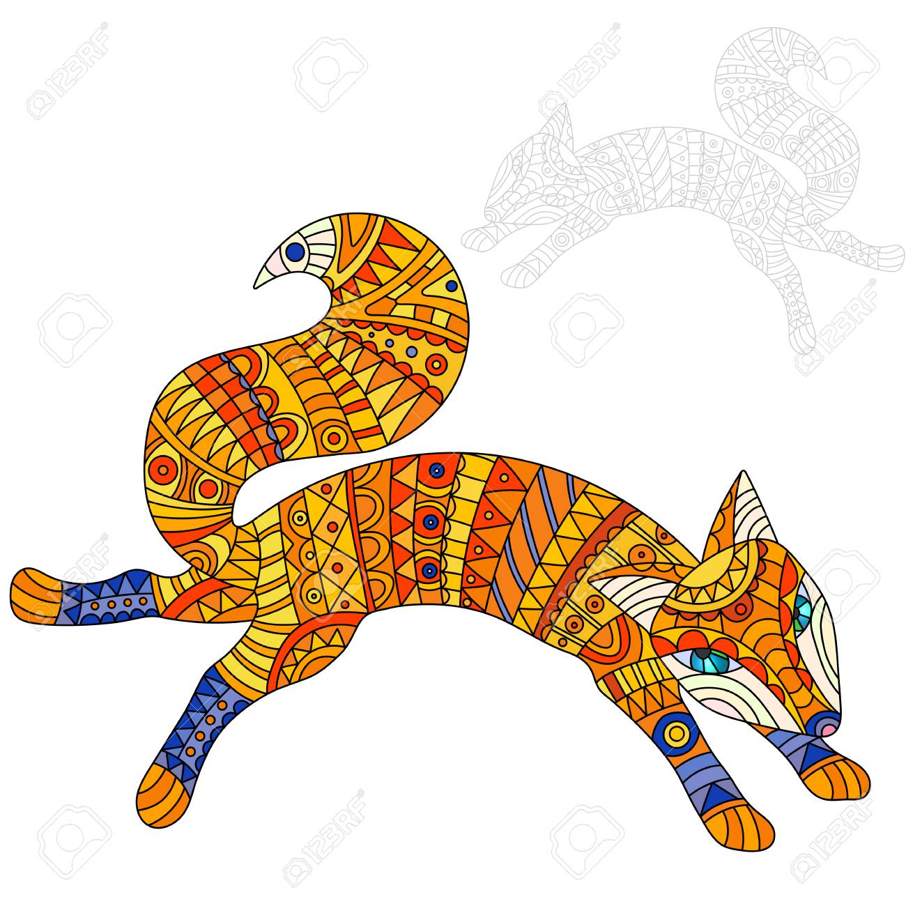 illustration of abstract red fox fox and painted its outline fox outline