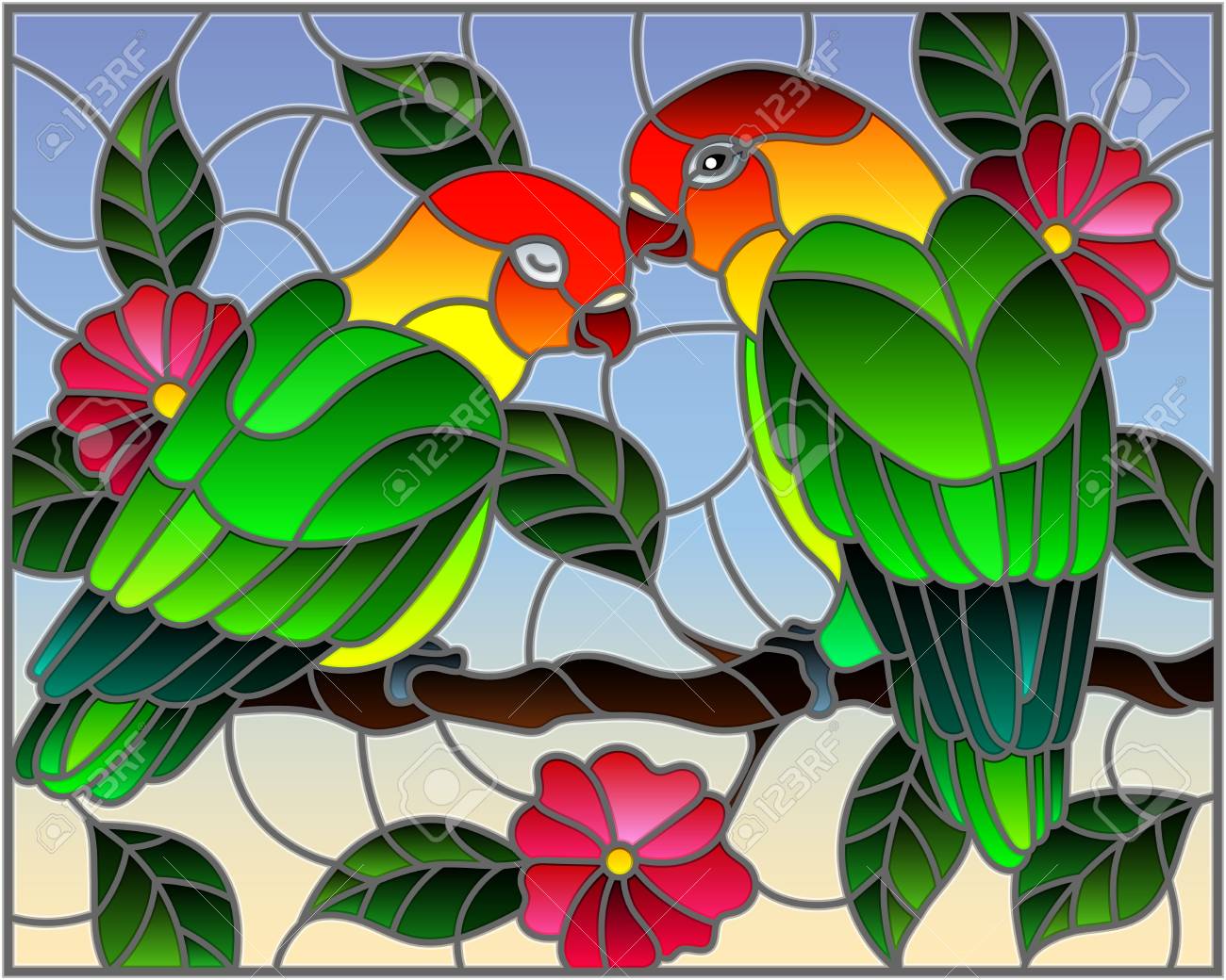 Illustration In Stained Glass Style With Pair Of Birds Parrots Royalty Free Cliparts Vectors And Stock Illustration Image 102999620