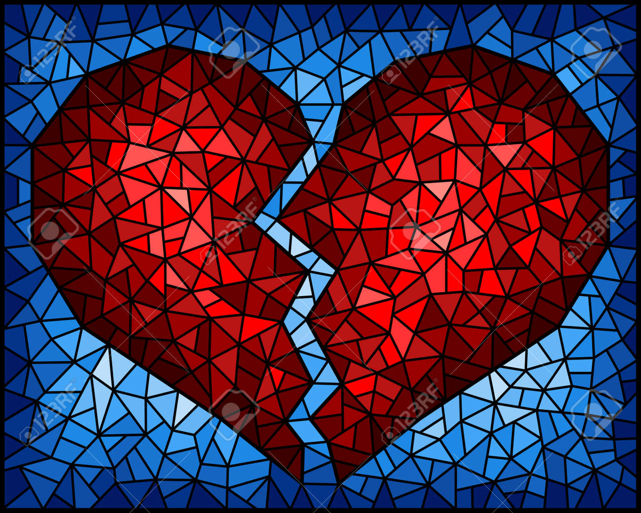 Illustration In Stained Glass Style With An Abstract Red Broken Heart On A  Blue Background, Rectangular Image Royalty Free SVG, Cliparts, Vectors, and  Stock Illustration. Image 163282193., image size:1300x1040