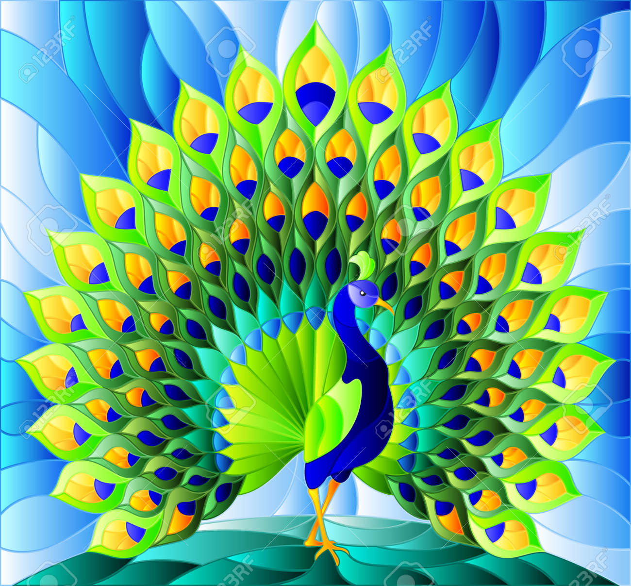 優雅な彩りと幸運を招く 孔雀 ステンドグラス 風水お守り 優雅な彩りと