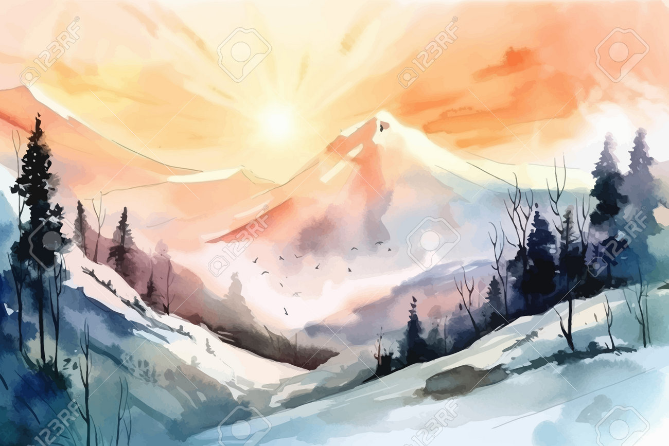 絵画 Winter Mountains Winter in mountains Painting by Olena Uriasieva