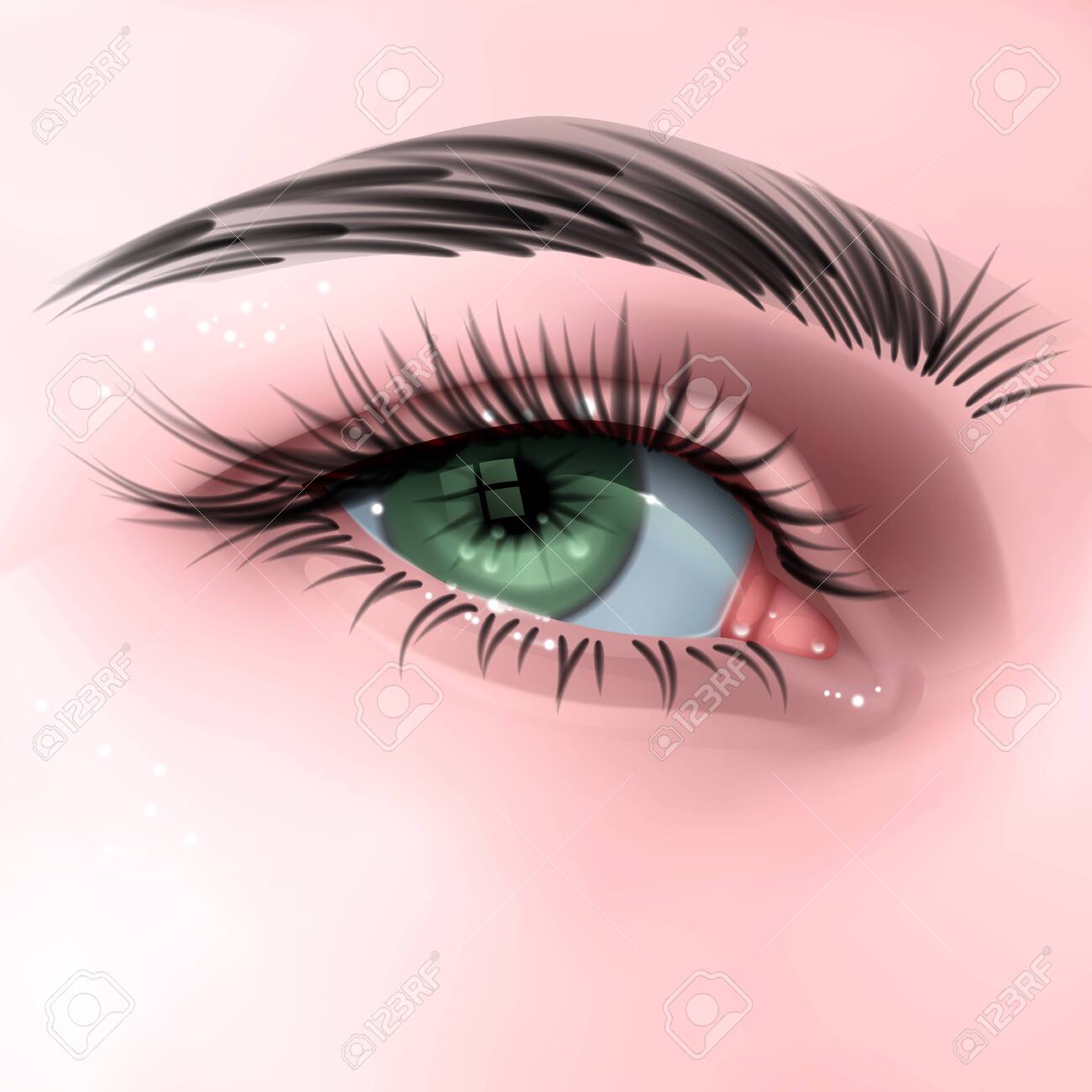 Beautiful green woman's eye, with long cilia, eye in realistic style, vector EPS 10 illustration - 136459913 Beautiful green woman's eye, with long cilia, eye in realistic style, vector EPS 10 illustration - 136459913