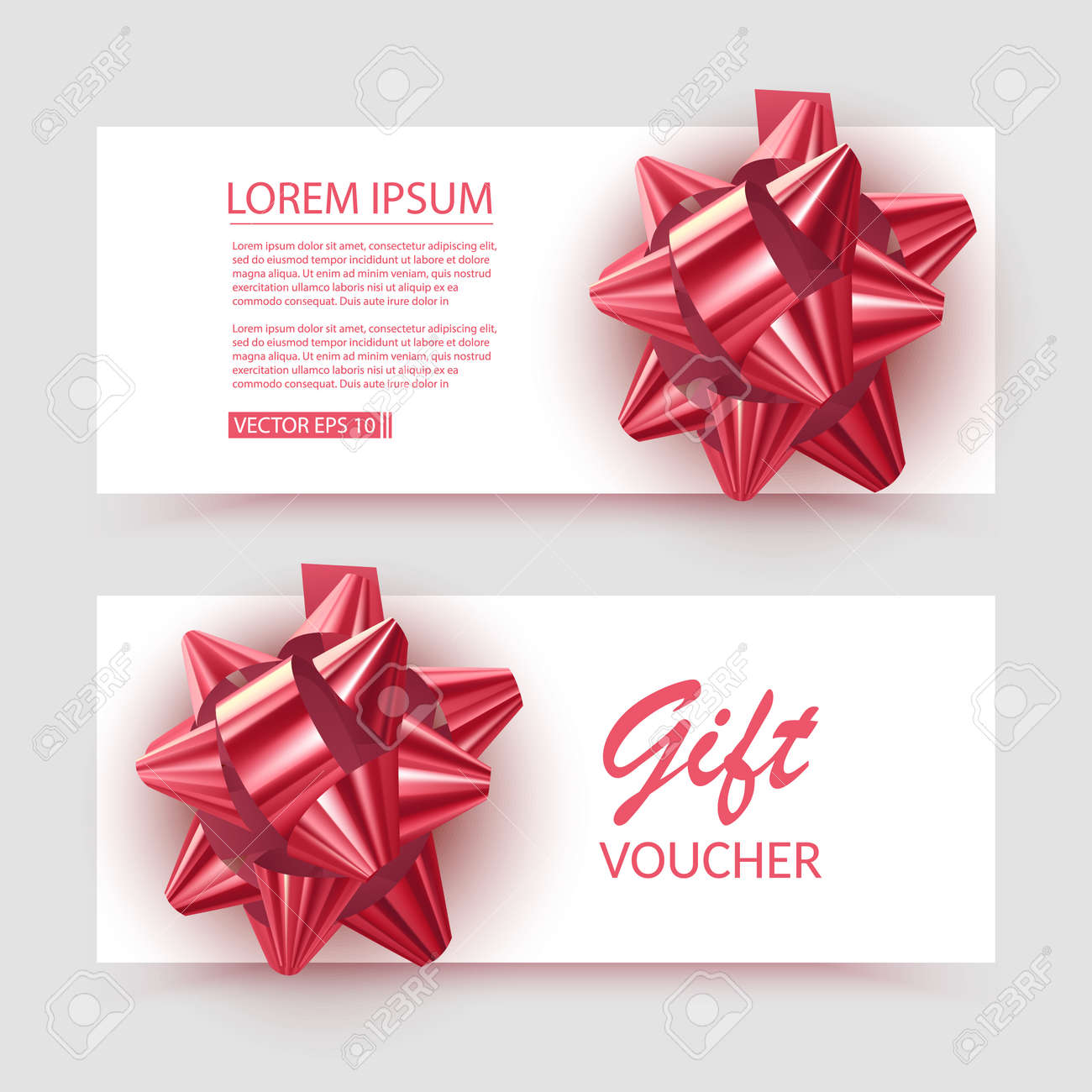 Voucher template with red bow, ribbons. Design usable for gift coupon, voucher, invitation, certificate, etc. Vector eps 10 illustration - 171657233 Voucher template with red bow, ribbons. Design usable for gift coupon, voucher, invitation, certificate, etc. Vector eps 10 illustration - 171657233